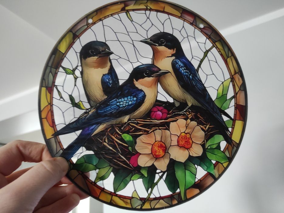 Nowy witraż witrażyk dekoracja okienna jaskółki