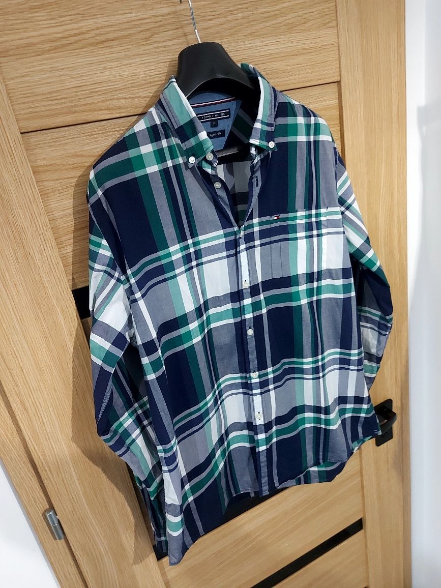 Oryginalna męska bawełniana koszula roz XL w kratkę Tommy Hilfiger