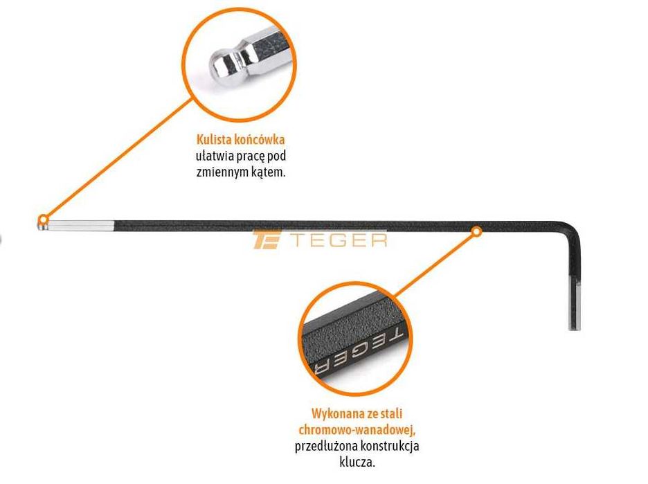 TEGER Klucz imbusowy HEX H2 - DŁUGI