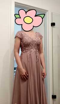 Długa sukienka na wesele, brudny róż, rozmiar S/M