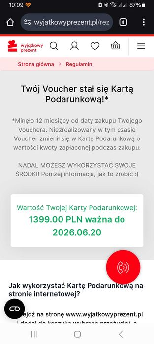 Karta podarunkowa WYJĄTKOWY PREZENT O WARTOŚCI 1399 zł