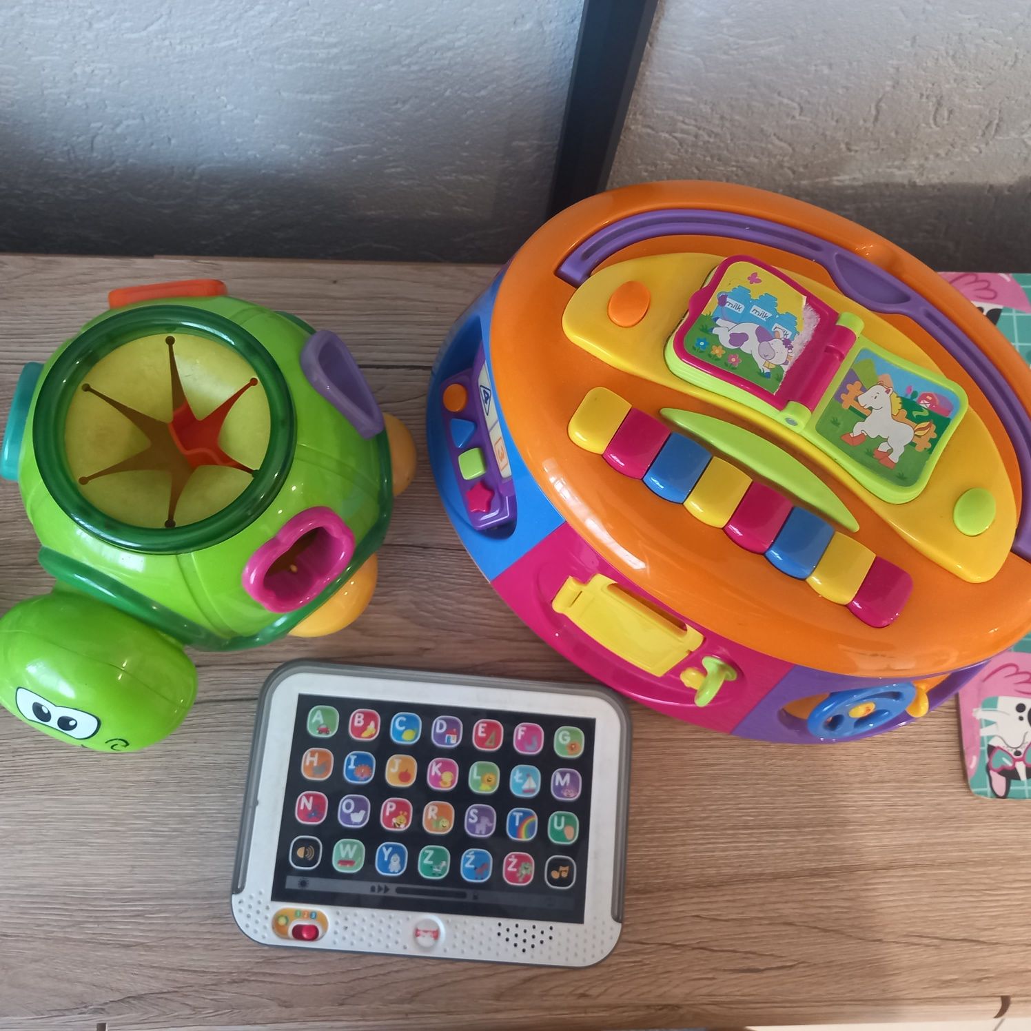 Interaktywne zabawki tablet Fisher Price, żółw zabawka i baza piano