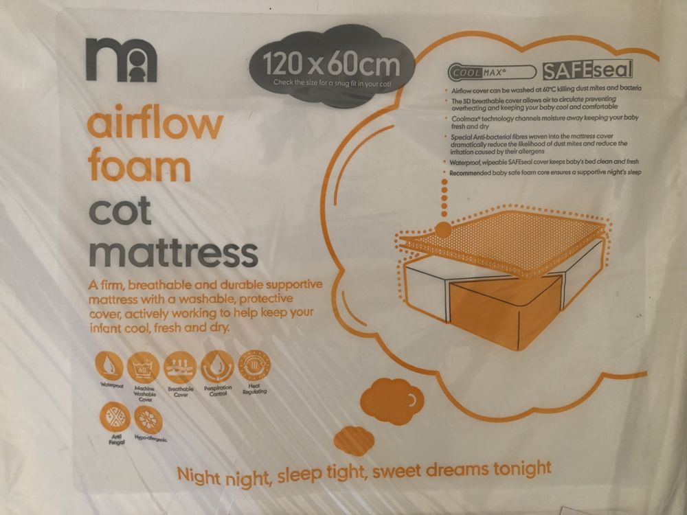 Матрас Mothercare Airflow foam для дитячого ліжка 60х120см