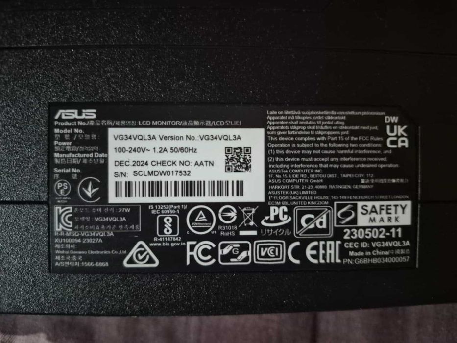 Монітор 34" Asus TUF Gaming VG34VQL3A (90LM06F0-B02E70)