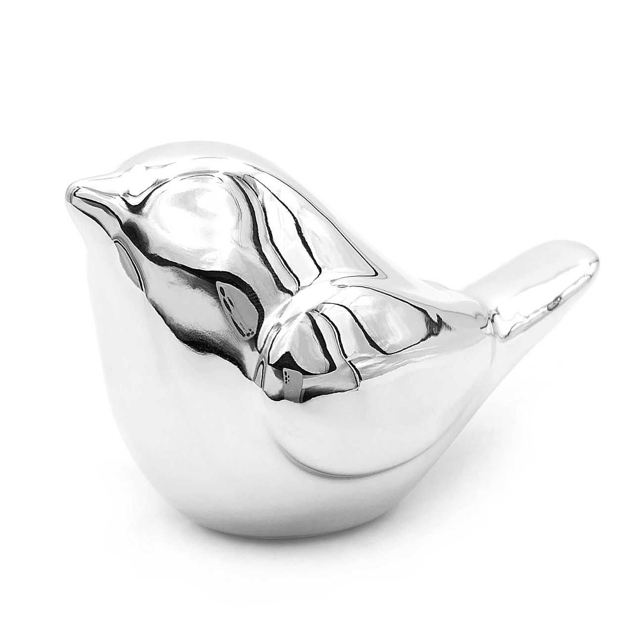 Ptaszek srebrny lustrzany figurka dekoracja Glamour 10 cm