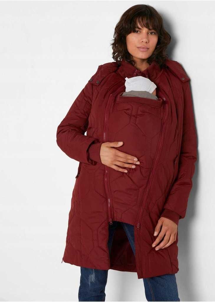 Nowy płaszcz ciążowy z kapturem, wkładką niemowlęcą 48 ocieplona
