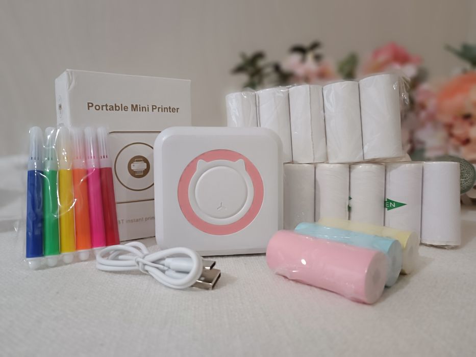 Принтер + 14 рулонів паперу портативний міні мини термо папір бумага