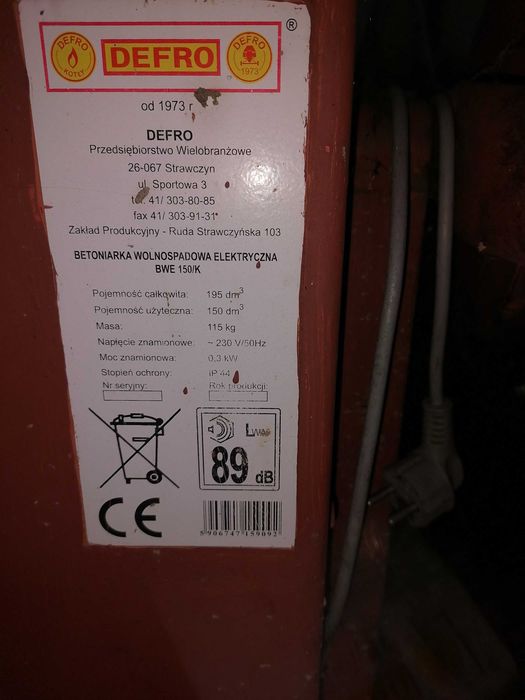 Betoniarka Defro BWE 150/K
