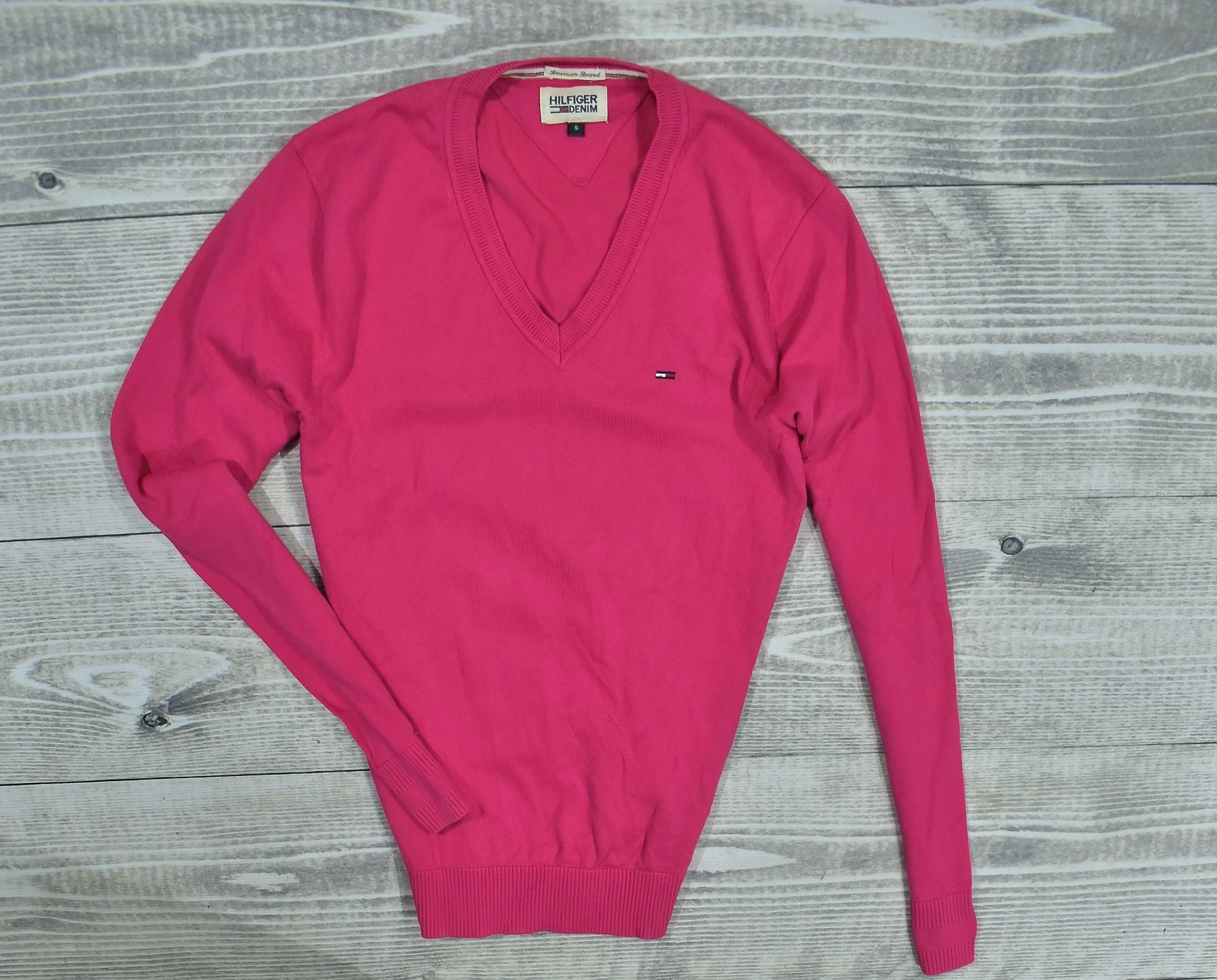 TOMMY HILFIGER Różowy Sweter Cotton V Neck / S