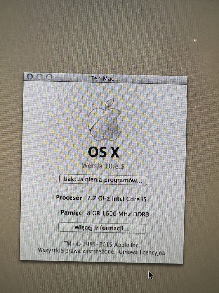 iMac 21,5 cala, koniec 2012, procesor 2,7 GHz Intel Core i5