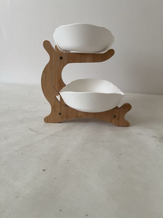 Dwupoziomowy kosz na owoce i warzywa, taca bambusowa, duża miska