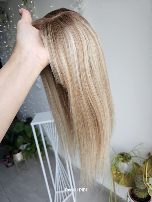 Topper Karina włosy naturalne mix blond z refleksami mikroskóra