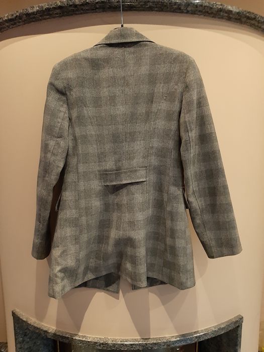 Żakiet prl damski S vintage boho szary kratka damski podszewka kobieta