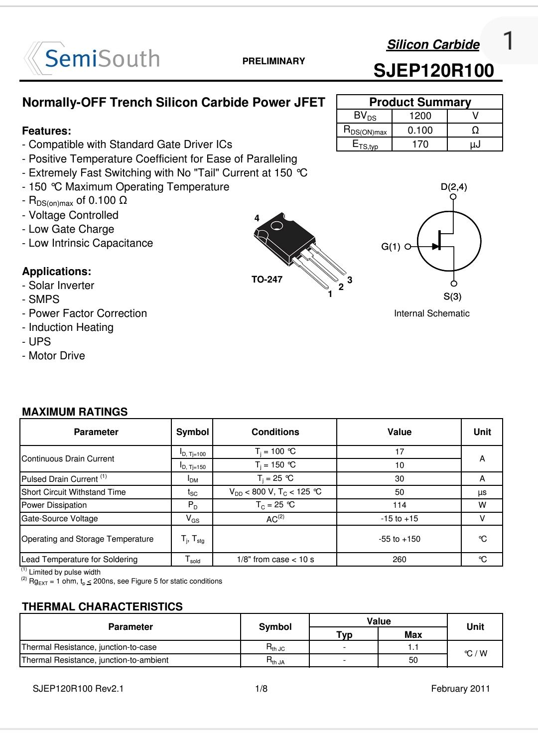 Силикон-карбид JFET транзисторы SJEP120R100