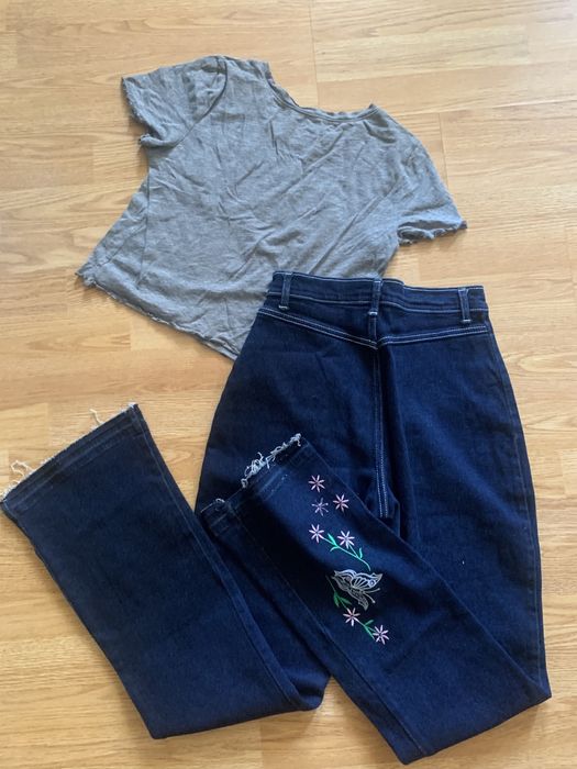 Вышитый набор топ  и синие стрейч джинси  M 200 гр