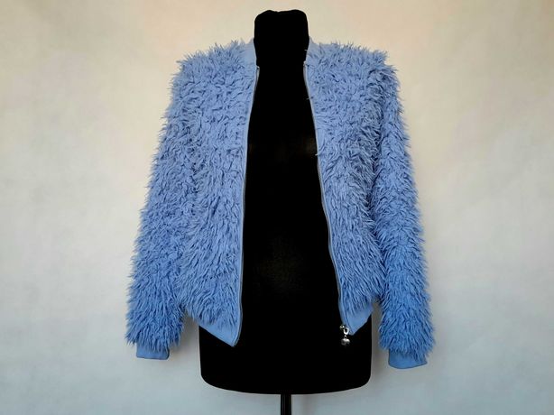 Futro futerko sweter kardigan niebieski aesthetic vintage y2k 34/XS