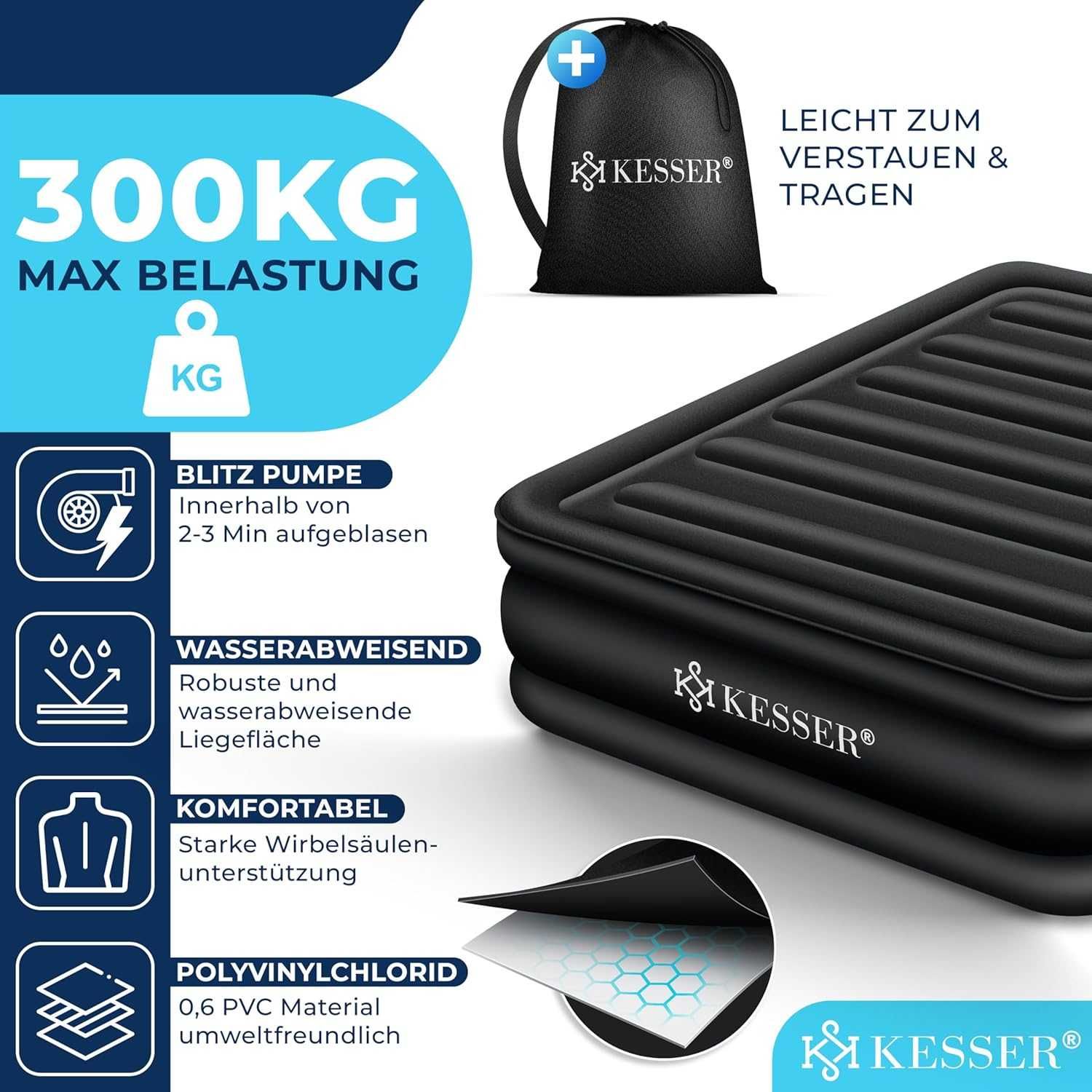 Materac dmuchany / łóżko / pompka / 205x95x51 cm / KESSER !8880!