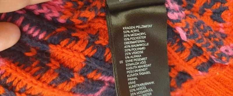 Gruba ciepła kamizelka bezrękawnik etniczna z alpaką H&M L