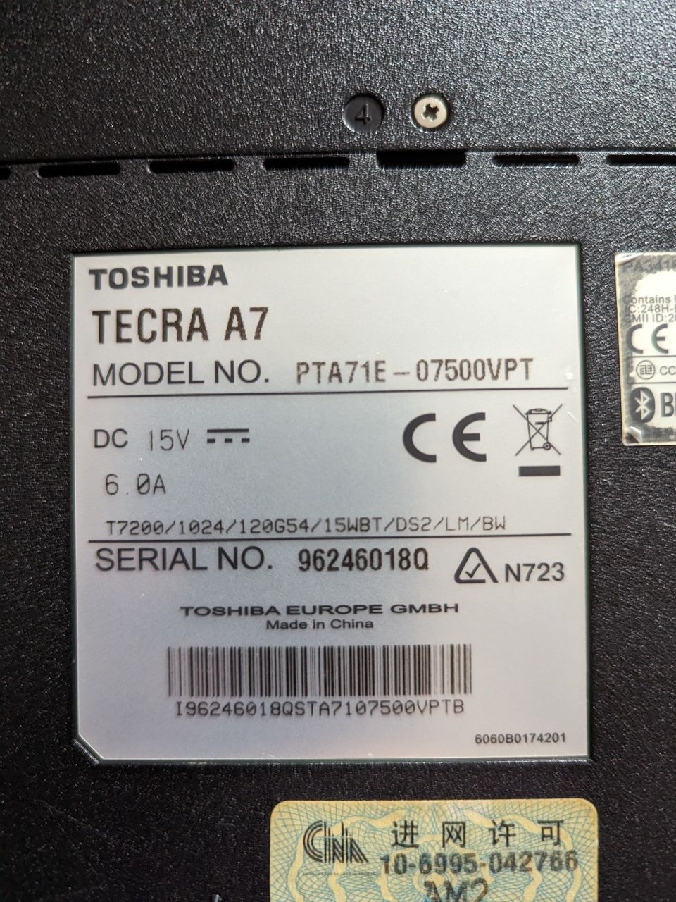 Portátil Toshiba Tecra A7