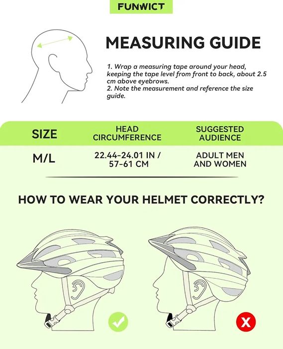 FUNWICT Lekki kask rowerowy dla mężczyzn i kobiet rozmiar M/L