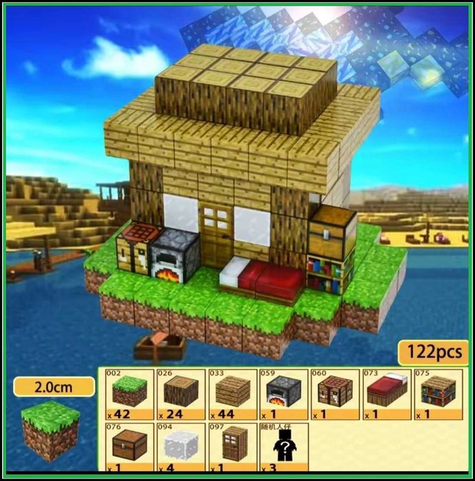 Klocki magnetyczne Minecraft Domek 122szt i 3 figurki.