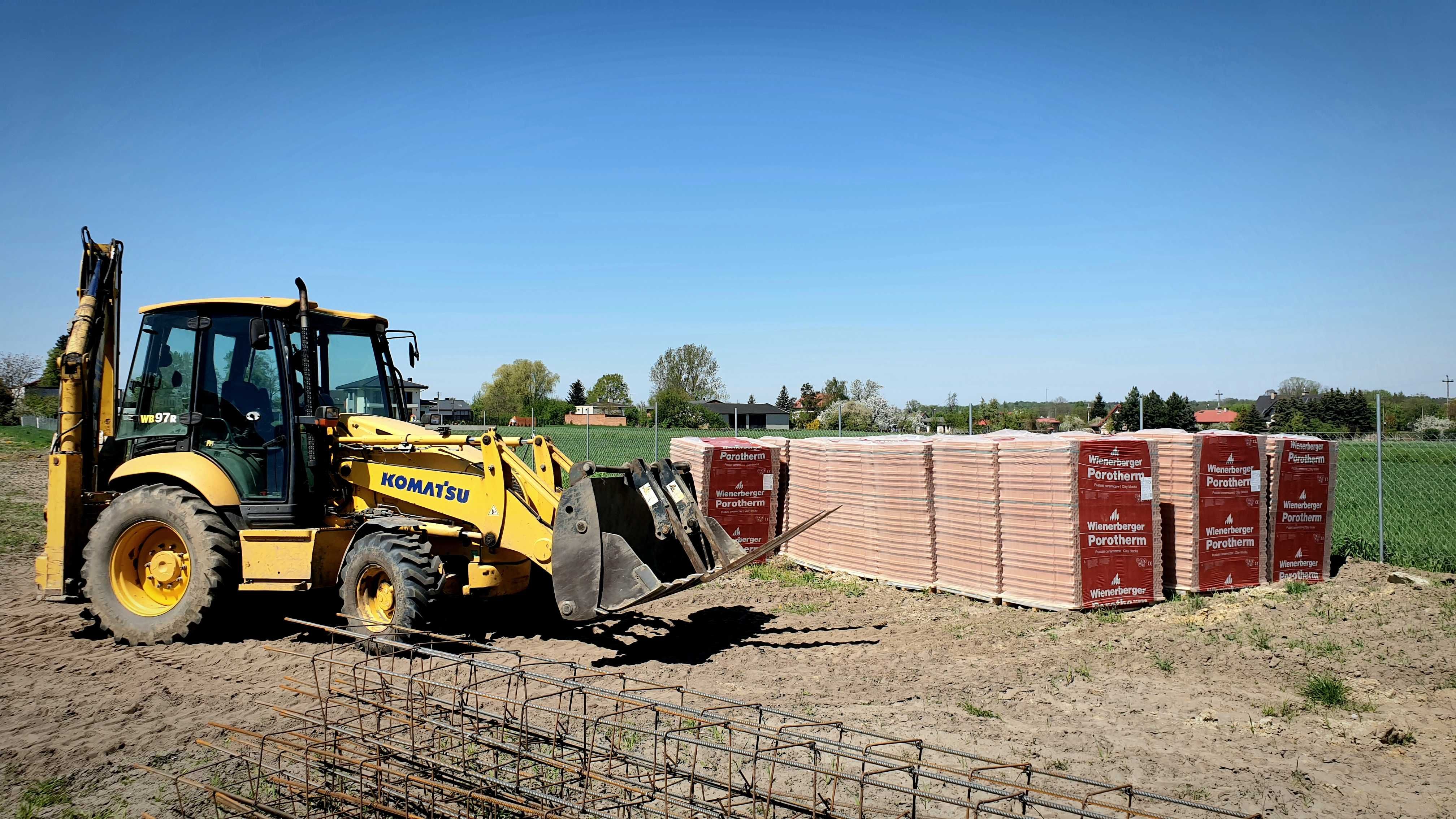 Usługi koparko-ładowarką, prace ziemne, transport ziemi piasku