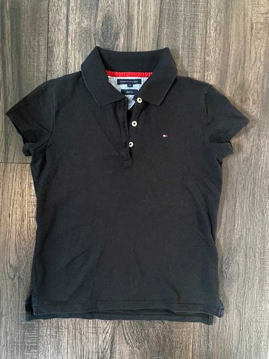 Czarne Polo damskie koszulka Polo Tommy Hilfiger slim fit