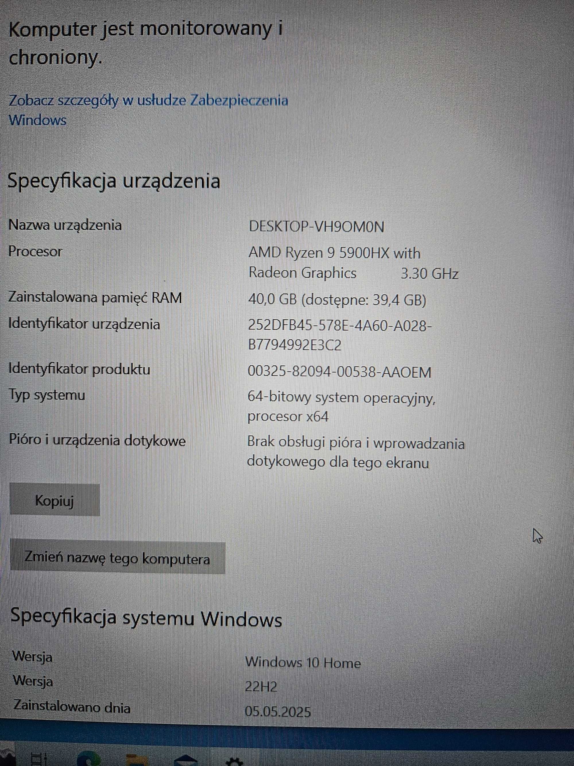 laptop Gigabyte A5X1 Ryzen 9, 40gb ram, dysk 2tb, geforce 3070.