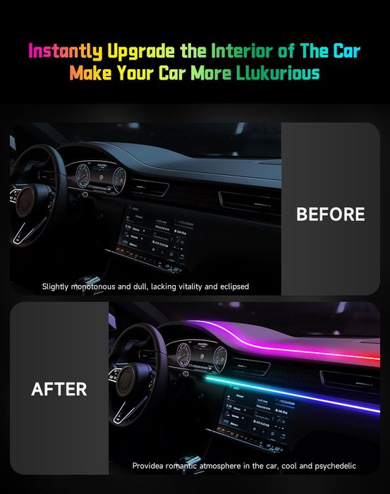 Fita Iluminação Ambiente interior Carro RGB 110cm comando e APP NOVO