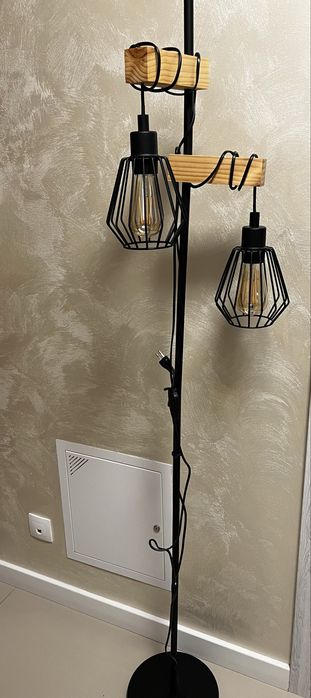 Lampa Inspire Lampa Podłogowa Tabodi Czarna Z Drewnem 2 X E27