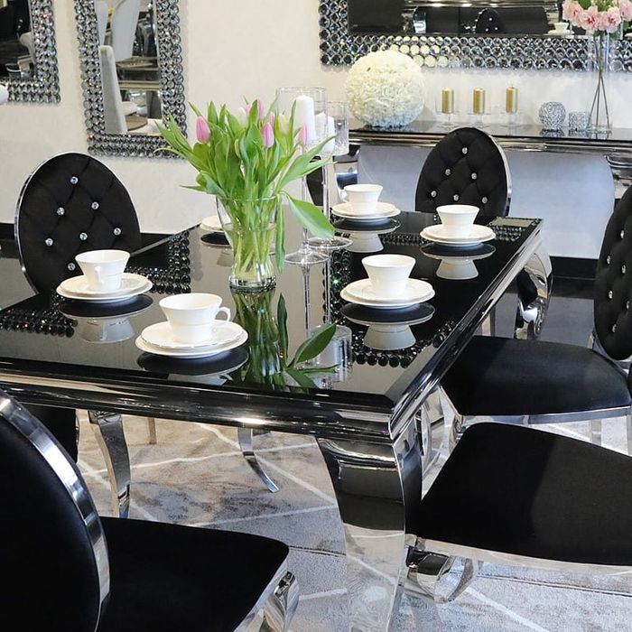 Jadalnia glamour Classico Nero czarna 150x90+6 krzeseł pikowanych