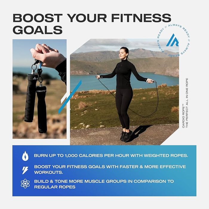Skakanka z Obciążnikami Always Ready 300 cm, 2 Liny Regulowana, czarny