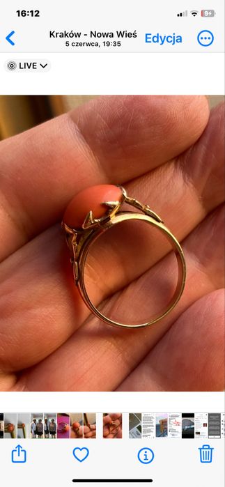 Zloty pierscionek z koralem