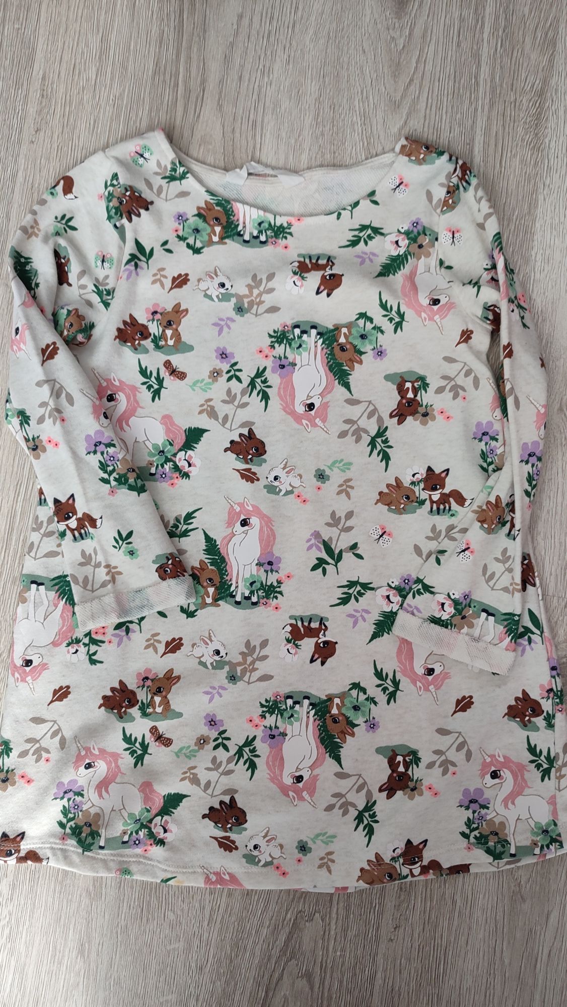 Sukienka tunika H&M 122/128 jednorożec leśne zwierzęta