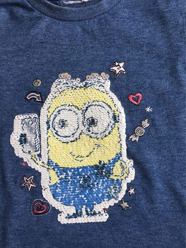 Bluzka koszulka długi rękaw odwracane cekiny minionki minions r. 116