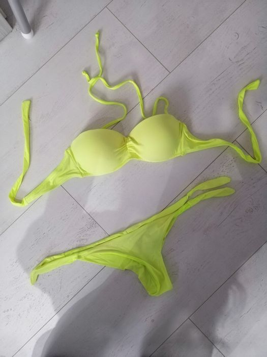 Strój kąpielowy bikini neon żółty M 38 braziliany brazilian Bershka