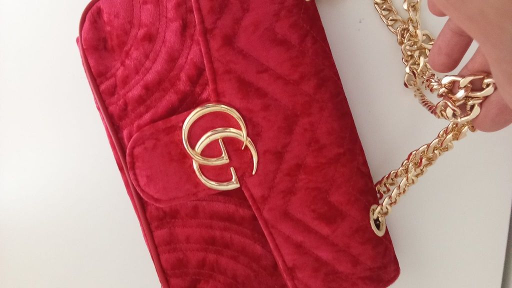 Gucci marmont Velvet handbag red  torebka