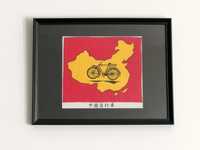 Quadro com tecido pintado Mapa da China com imagem de bicicleta