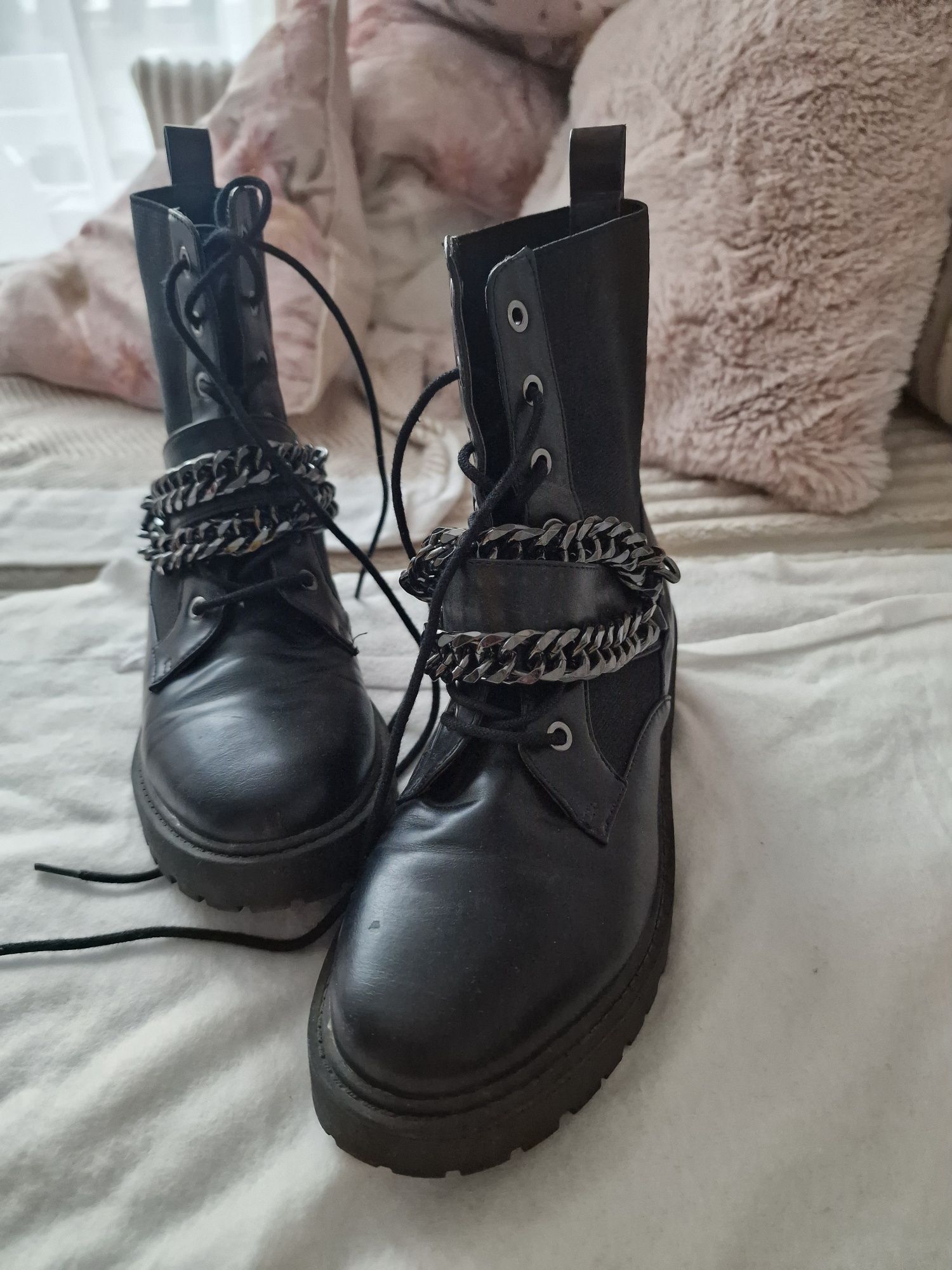 Buty workerh sztyblety z łańcuszkiem