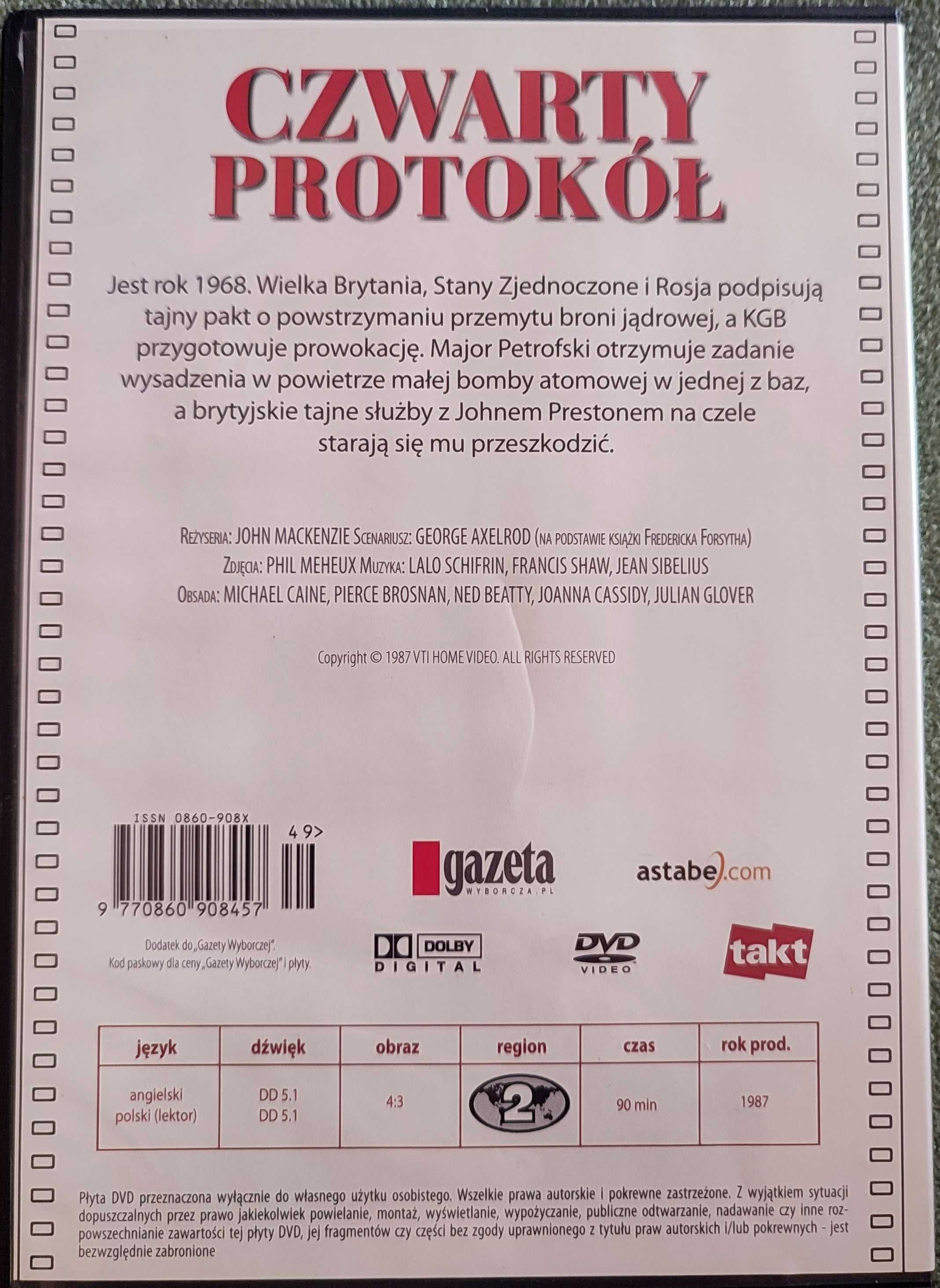 Film DVD Czwarty protokół. Michael Caine, Pierce Brosnan