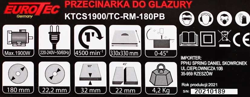 PIŁA PRZECINARKA STOLIK Do Płytek Na Mokro Glazury Fliz Drewna 1800W