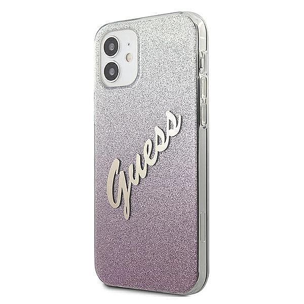 Etui Guess Glitter Gradient Script na iPhone 12 mini - różowe