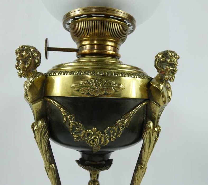 Lampa naftowa brąz EMPIRE brenner LEMPEREUR&BERNARD kominek klosz