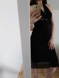 Czarna sukienka midi, z dekoltem, Vero Moda