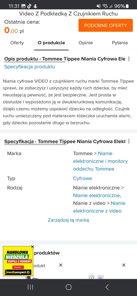 Cyfrowa Niania tommee tippee model 1094S