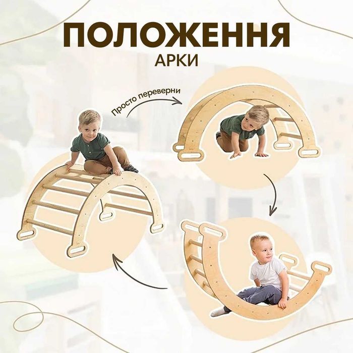 6в1 Набір Монтессорі: Драбина, Арка/Гойдалка, Гірка, Сітка, Подушка