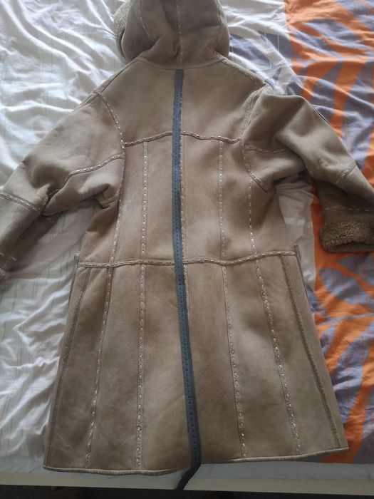 ALLEGRIA kożuch damski naturalny kaptur jasny futro r. 36-38