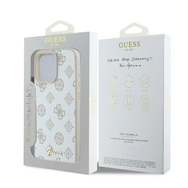 Etui Guess do iPhone 16 Pro MagSafe Hadrcase Peony Script Logo White