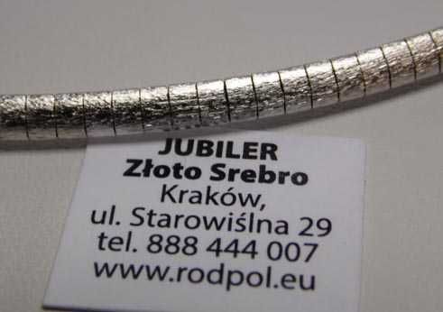 Sztywny srebrny naszyjnik linka podwójna ozdoba listki.