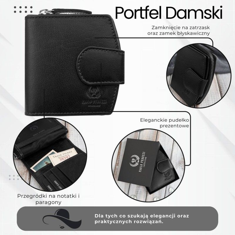 portfel damski skórzany mały czarny rfid paolo peruzii al-24-bl